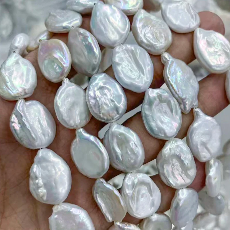 15mm dazzling white light rectangular button semi-finished loose beads freshwater baroque irregular pearls