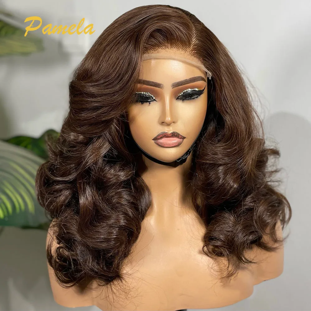 Super Double Drawn Dark Brown Glueless Wig Human Hair Ready To Go Body Wave 250% Density 13x4 HD Transparent Lace Frontal Wigs