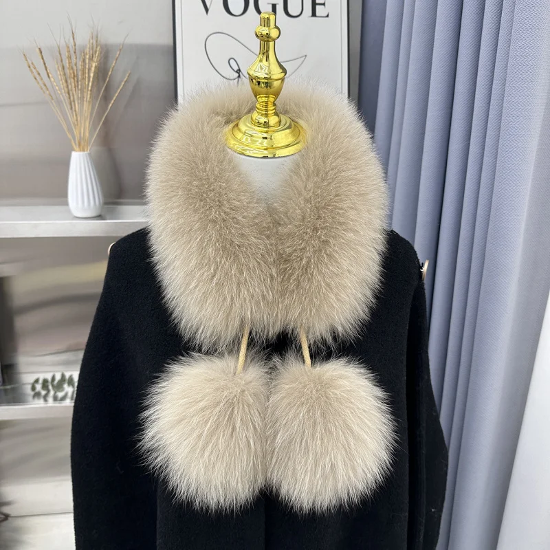 

Hot Sale Real Fox Fur Scarf Girls Outdoor Thickened Warm Fur Scarves Women Winter Luxury Fox Fur Collar Fluffy Fur Ball Scarf