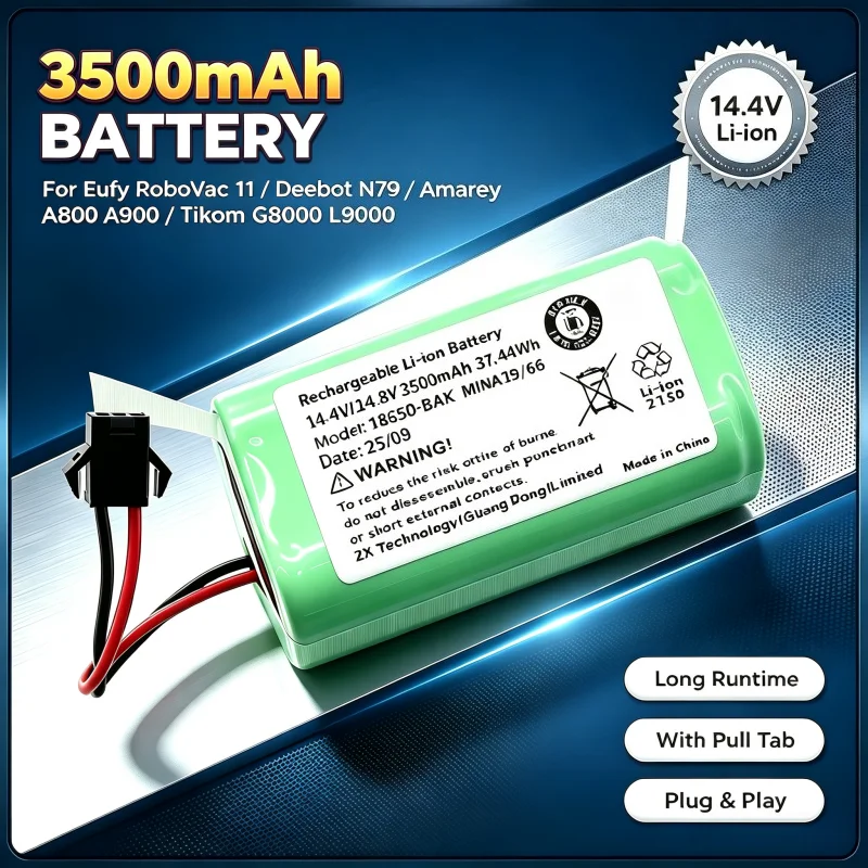 For Eufy RoboVac 11 Battery 14.4V 3500mAh Upgrade for Deebot N79 Amarey A800 A900 Tikom G8000 L9000 Robot Vacuum Cleaner