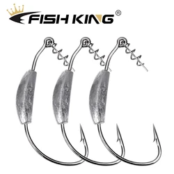 FISH KING 5Pcs Offset Fishing Hooks 2g-7g Weighted Crank Hook Soft Baits Barbed Hook Jig Worm Hook for Texas Rigs Fishing Tackle