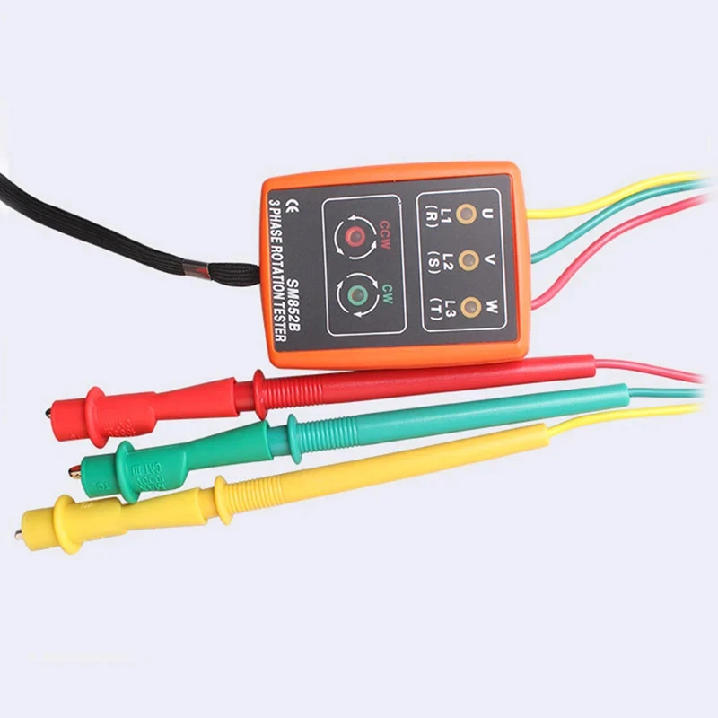 60V~600V AC 3 Phase Rotation Tester Digital Phase Indicator Detector LED Buzzer Phase Sequence Meter Voltage Tester SM852B