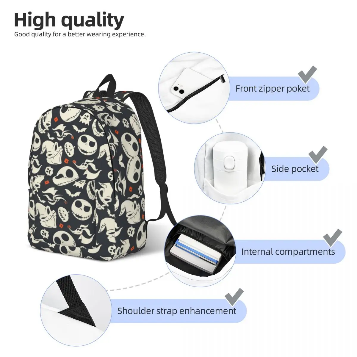 Custom Jack Skellington Canvas Backpack for Men Women Waterproof School College The Nightmare Before Christmas Bag Print Bookbag