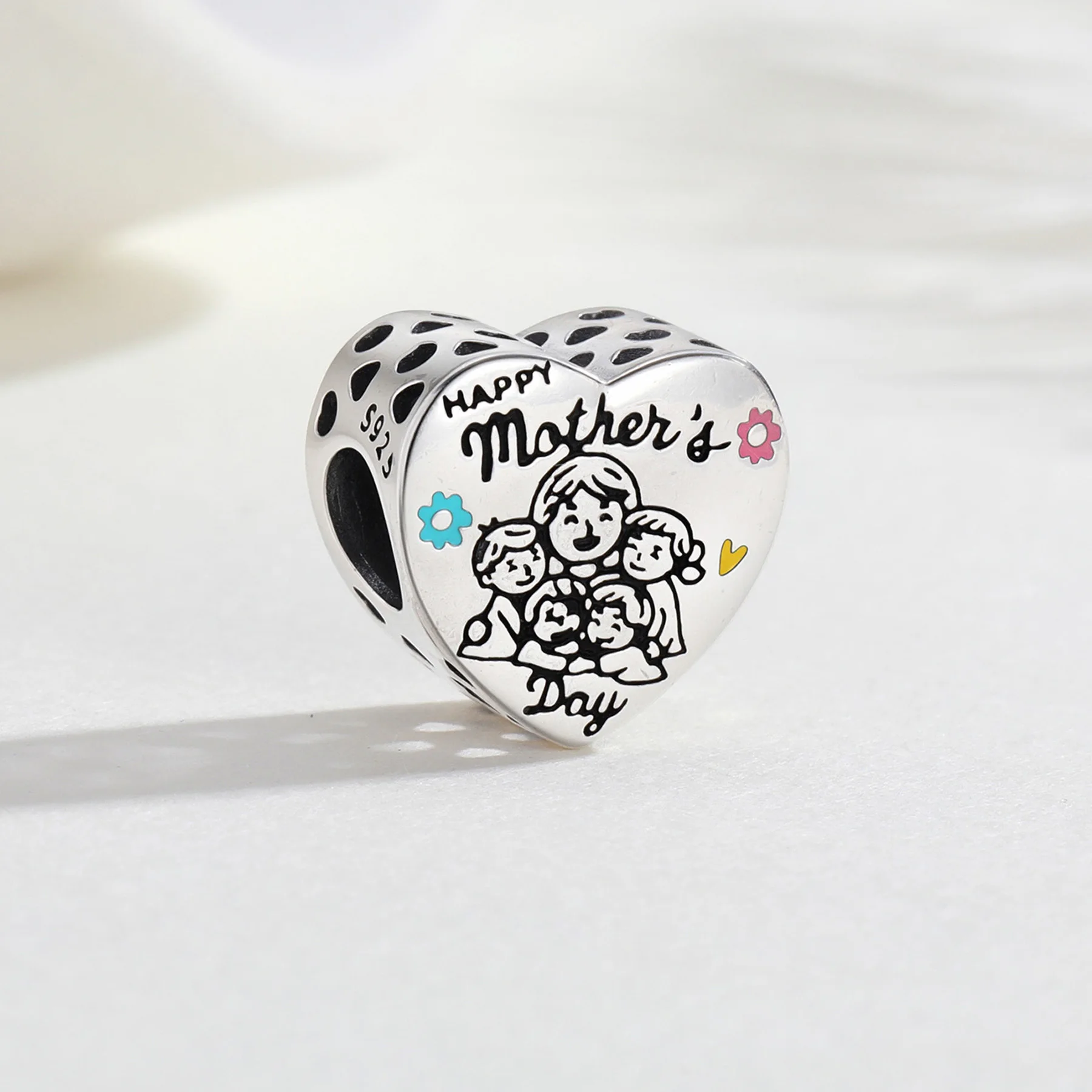 925 Sterling Silver Happy Mother's Day Hand-Drawn Heart Charm Original Beads For Women DIY Bracelet Jewelry Making Everyday Gift