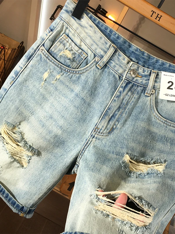 

Мужские джинсы-шорты из денима, укороченные, без стрейча, Power Bull, летние, модные, облегающие, со средней посадкой