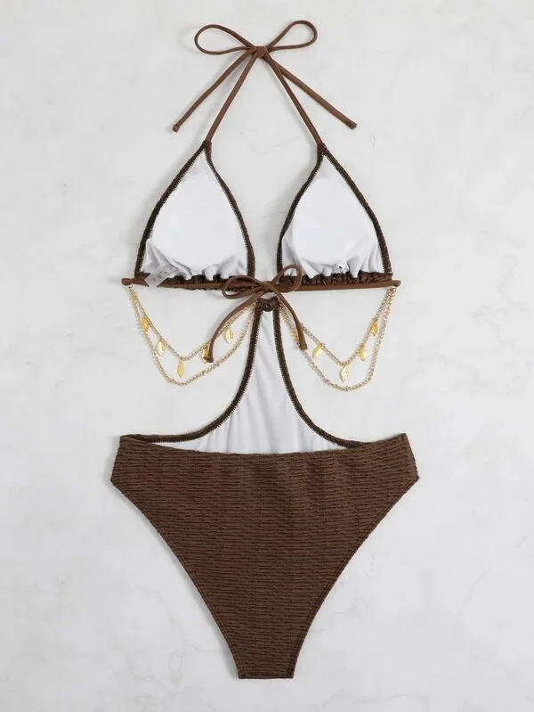 2025 ตัดออก Halter Monokini ชุดว่ายน้ํา One Piece โซ่ชุดว่ายน้ําผู้หญิงเซ็กซี่ Bathers ชุดว่ายน้ําว่ายน้ําชุดว่ายน้ําหญิง Beachwear