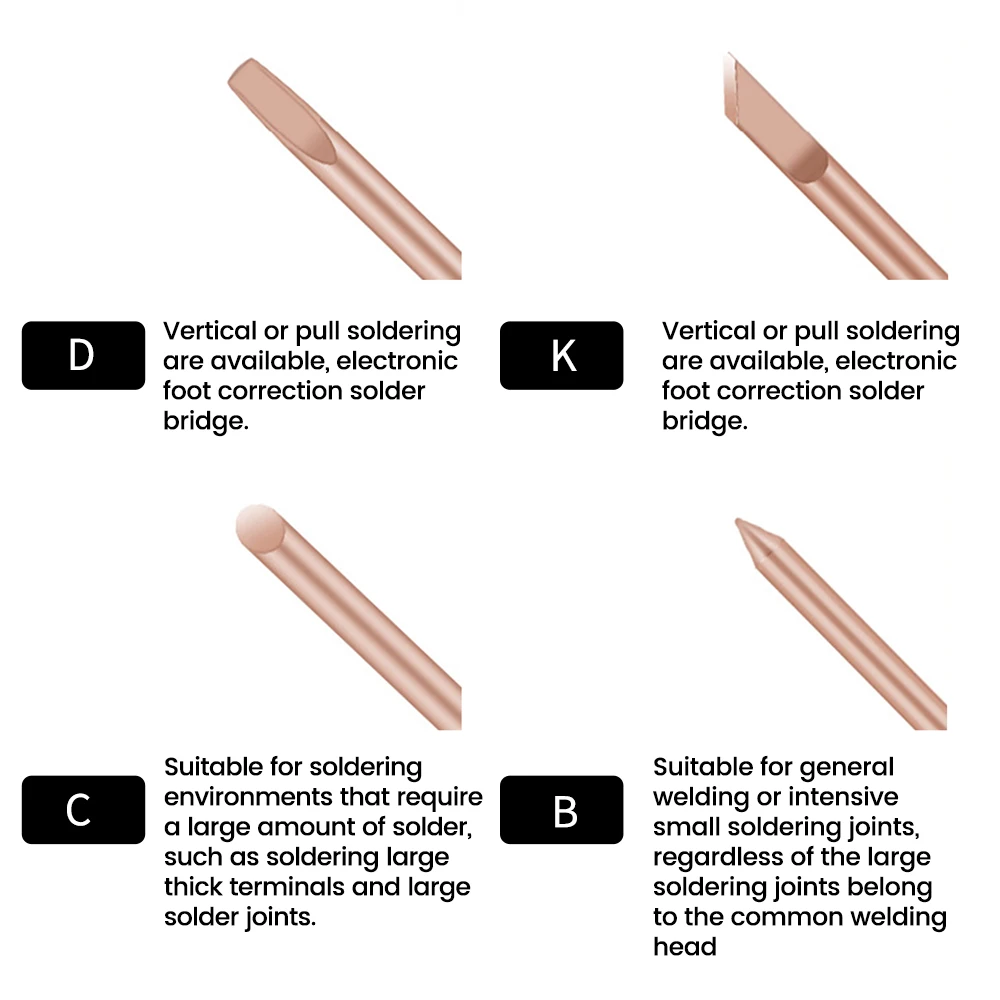 4 pçs/set pontas de ferro de solda de calor externo b c d k cabeça de solda de cobre puro ferramentas de reparo de soldagem 30w 40 60 ponta de