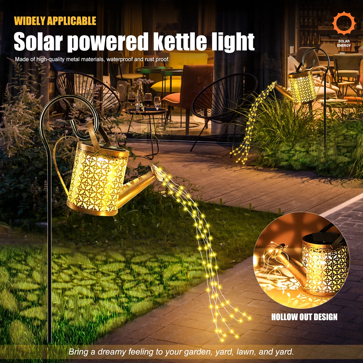 Annaffiatoio ad energia solare con luci, bollitore solare per luce da giardino decorazioni per esterni impermeabile per la decorazione natalizia del