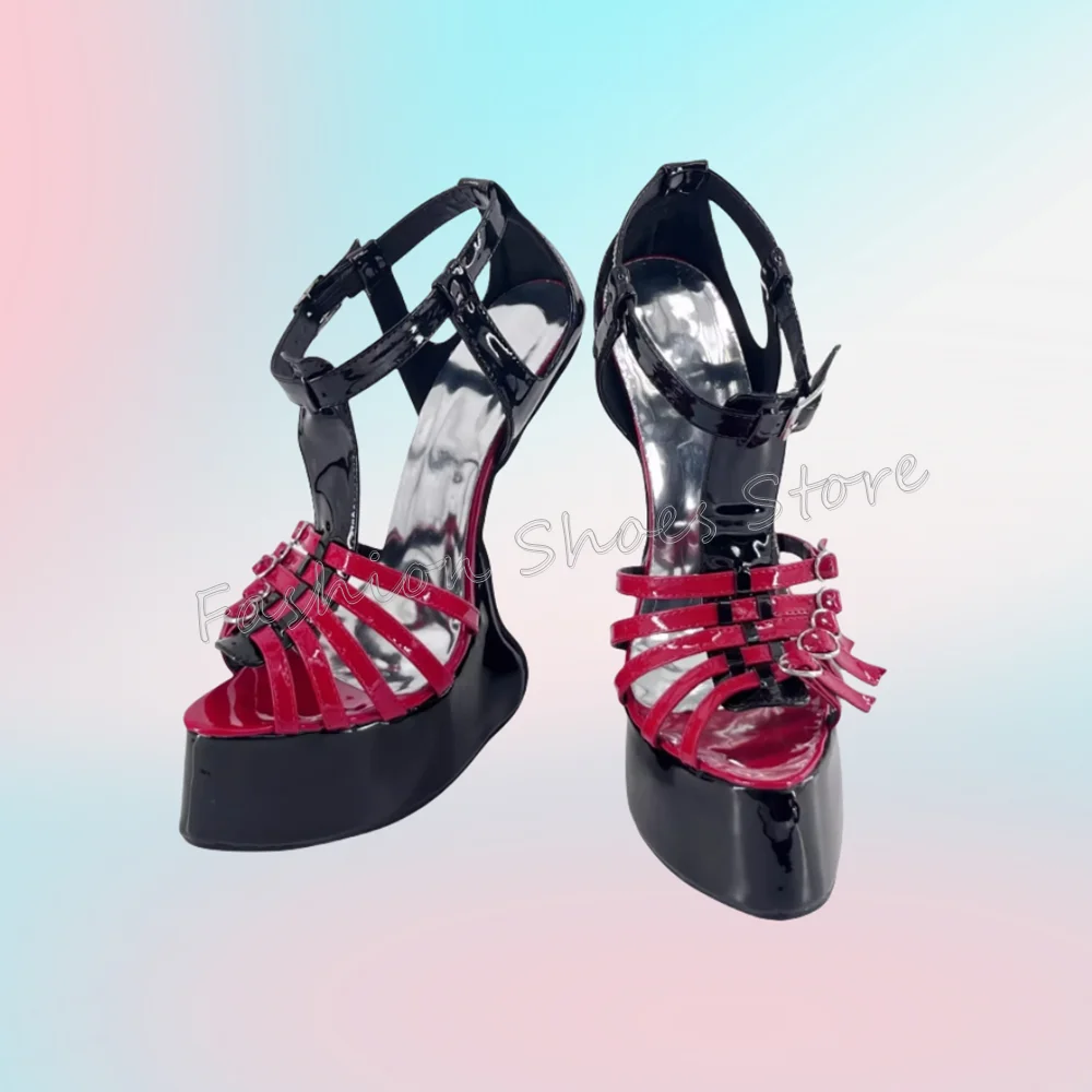 Red Pointed Toe Buckle Decor Sandały Platforma Klamra do kostki Buty na wysokim obcasie dla kobiet Moda Obcasy 2025 Nowość Zapatos Para Mujere