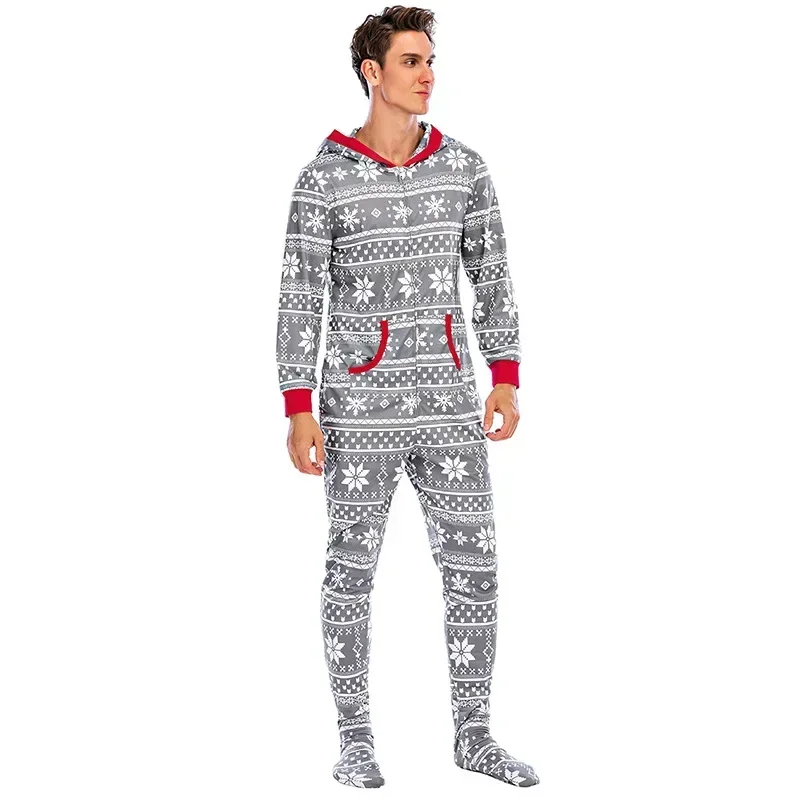 Men\'s Pajamas Home Wear Printed Pajamas Men\'s Long-sleeved One-piece Men\'s European and American Christmas Men\'s Pajamas Fall