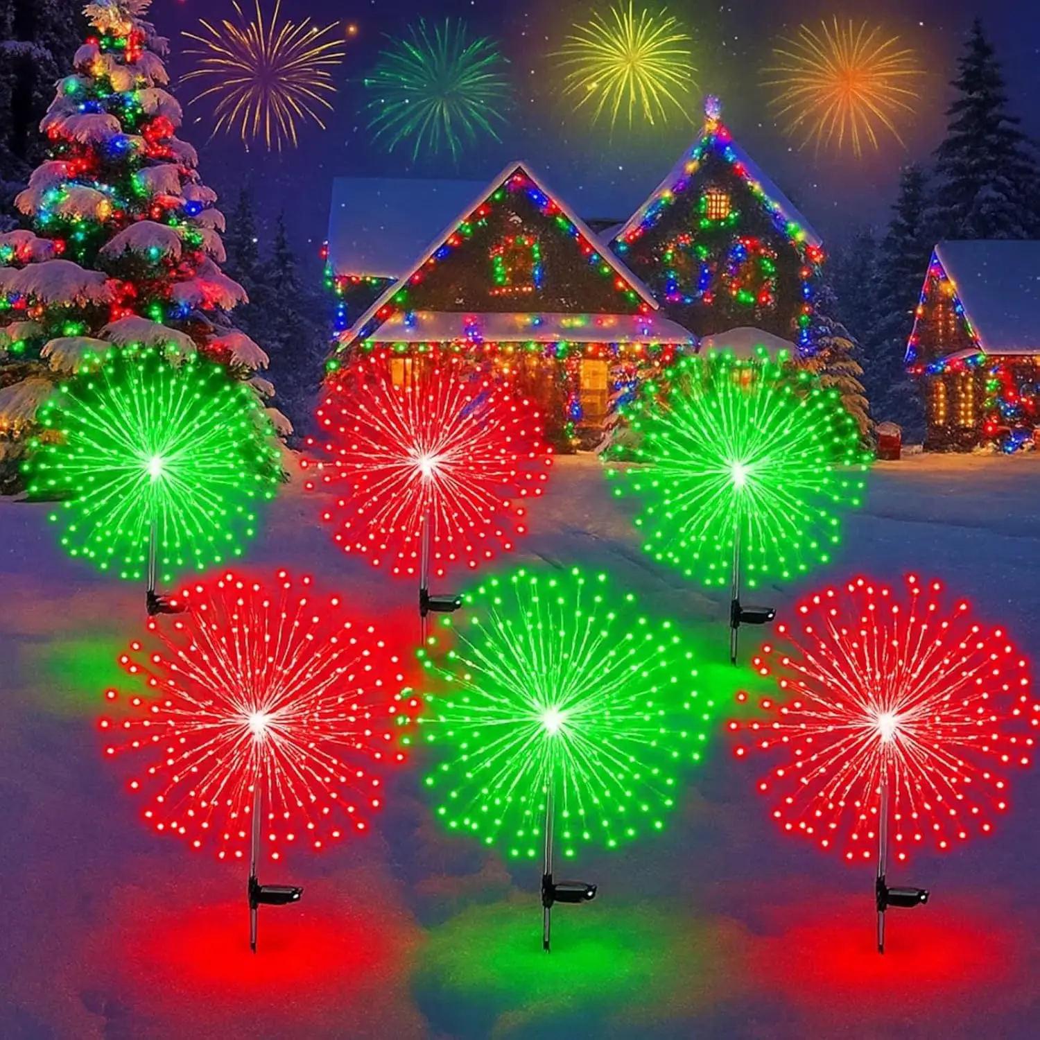 

6 Pcs Christmas Solar Firework Stake Lights 180 LED, 8 Modes Waterproof Outdoor Garden Patio Yard Decor