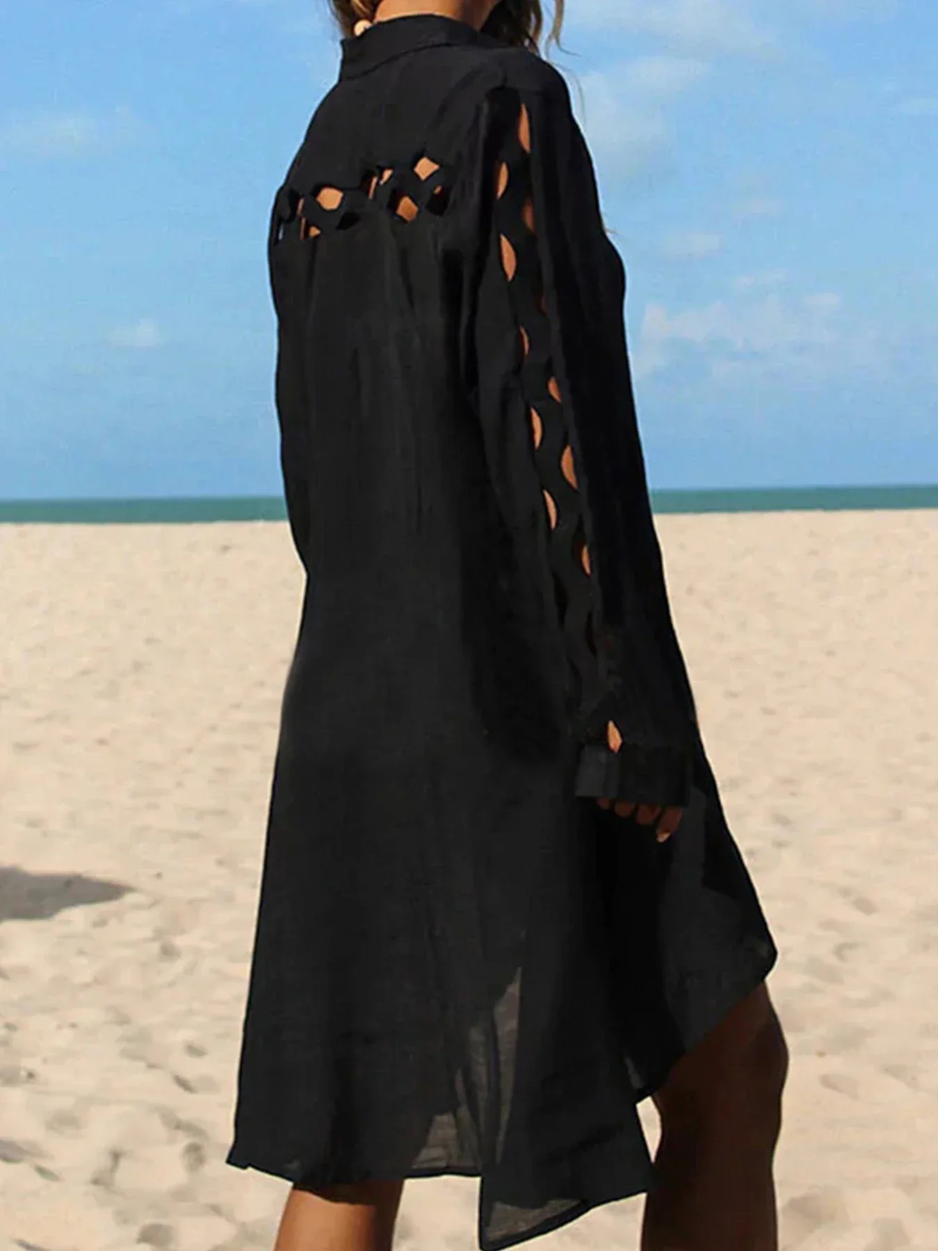 2025 신상 코튼 대나무 비치 커버업 여성 섹시 홀터넥 비치 셔츠 긴팔 비치 커버업 여성 수영복 커버업