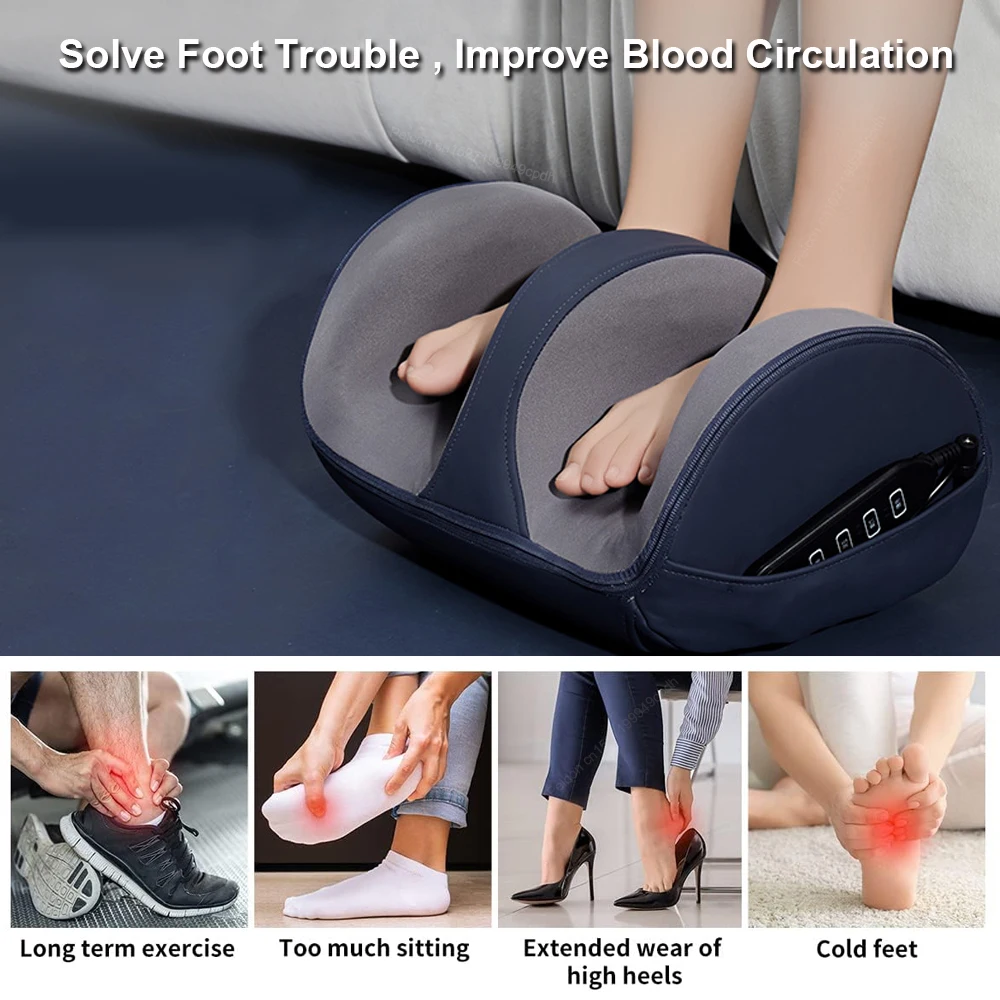 Electric Foot Massager Heating Therapy Shiatsu Kneading Deep Tissue Relax Heated Roller Calf Pain Relief Fatigue Muscle Massager