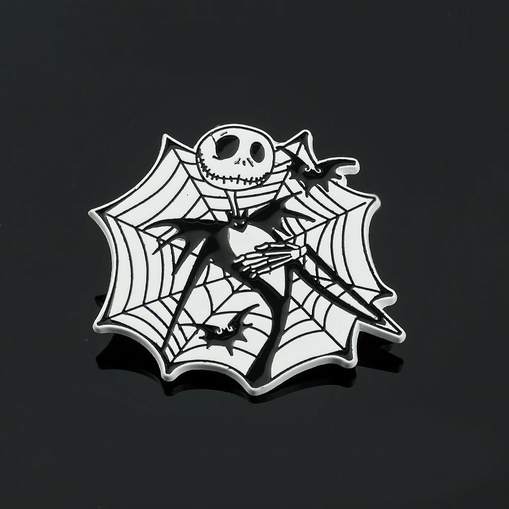 New Disney The Nightmare Before Christmas Brooch Jack Skellington Spider Web Enamel Pin Halloween Fashion Party Accessories Gift