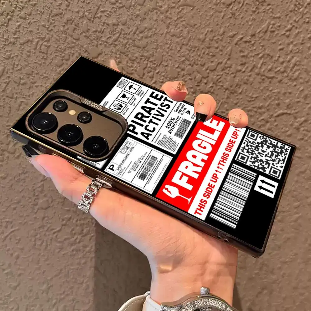 Fragile goods label fashion Phone Case IMD Colorful Silver Suitable case For SamsungS25 S24 S23 S22 S21 S26 Plus Ultra Fold A