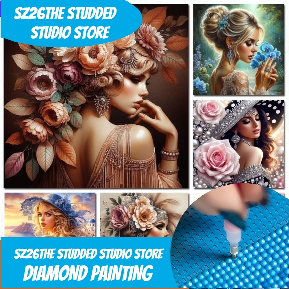 

Sz26Сшипованная алмазная живопись, красивые винтажные женские цветы, новые бусины, вышивка, мозаика, 5D алмазные наборы для вышивки крестом, настенные Ar