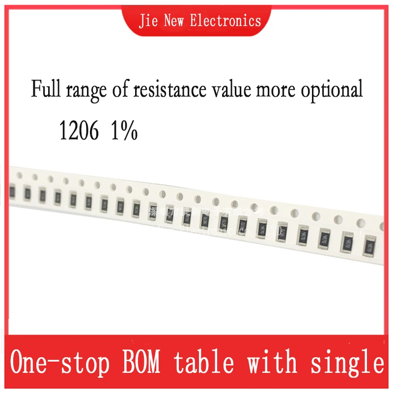 100szt 1206 1% SMD Rezystor 0R-10M 0.1R 0.22R 0.5R 1R 10R 33R 47R 1K 2.7K 1.5K 5.6K 10K 47K 100K 330K 820K 1M 4.7M 8.2M 1/4W
