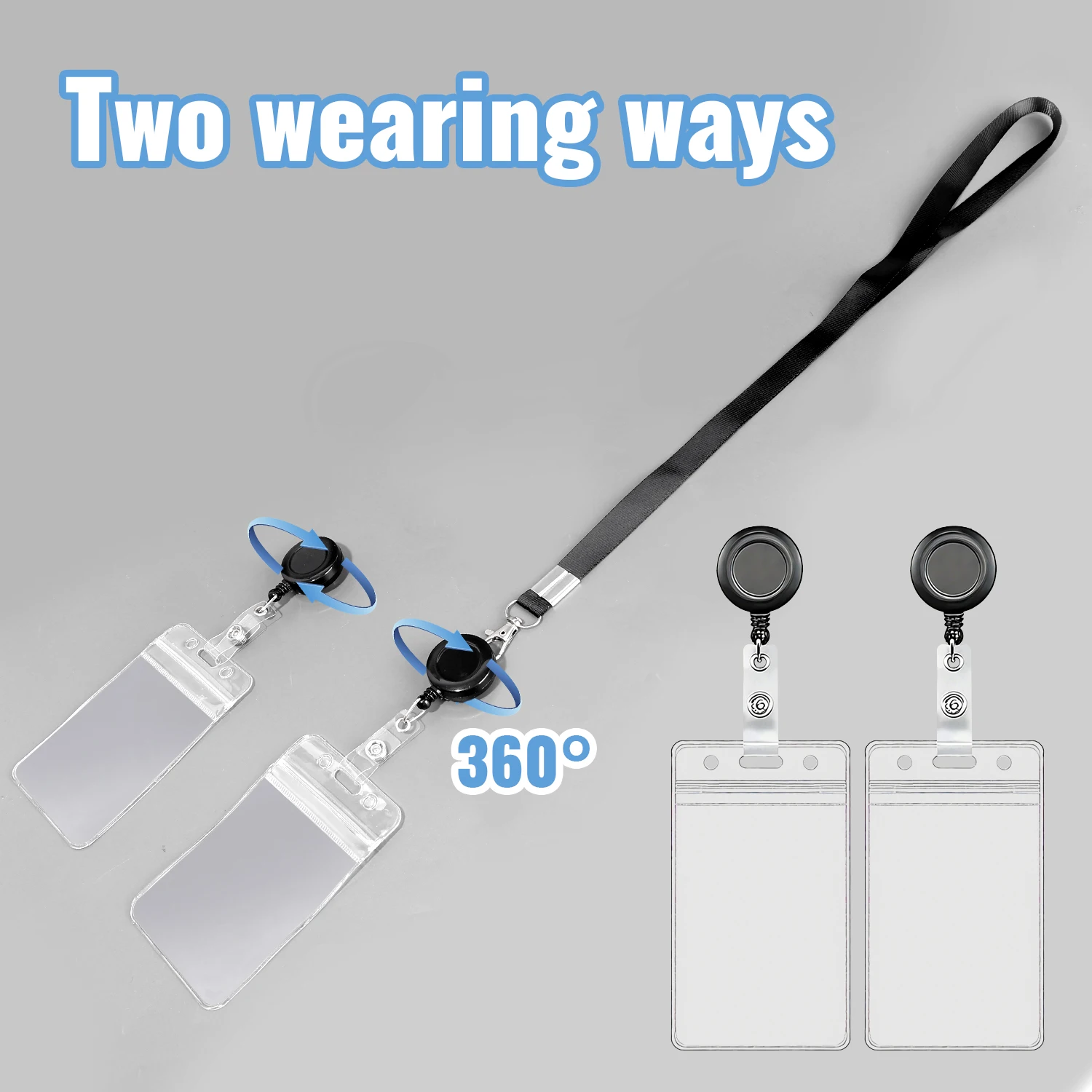 Retractable ID Employee Card Sleeve Hanging Rope Easy To Pull Buckle Replaceable Horizontal vertical Cards Business Badge Sleeve