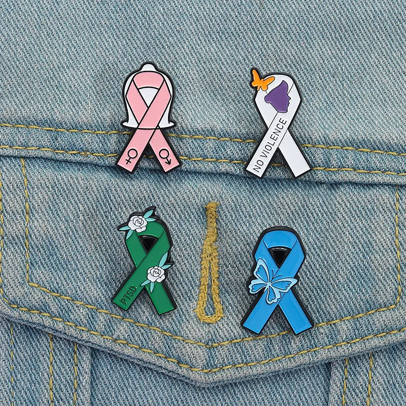 Ensemble de pin's en émail Ruban de sensibilisation TSSR, Broche 'Pas de violence', Badge métallique, Bijou caritatif, Cadeau