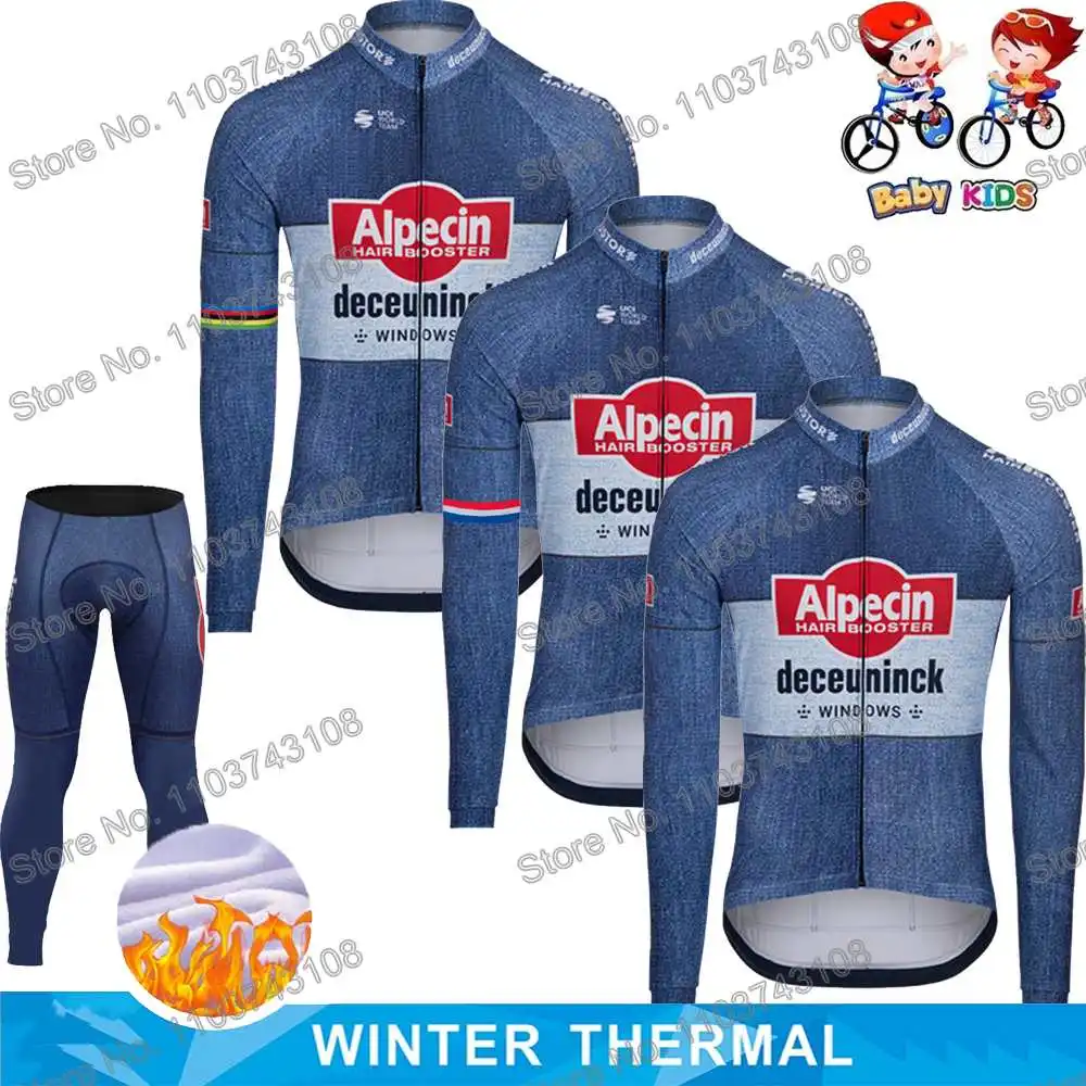 Kids Alpecin Deceuninck 2024 Cycling Clothing Winter Cycling Jersey Set Autumn Road Bike Shirt Suit MTB Bicycle Thermal Jacket