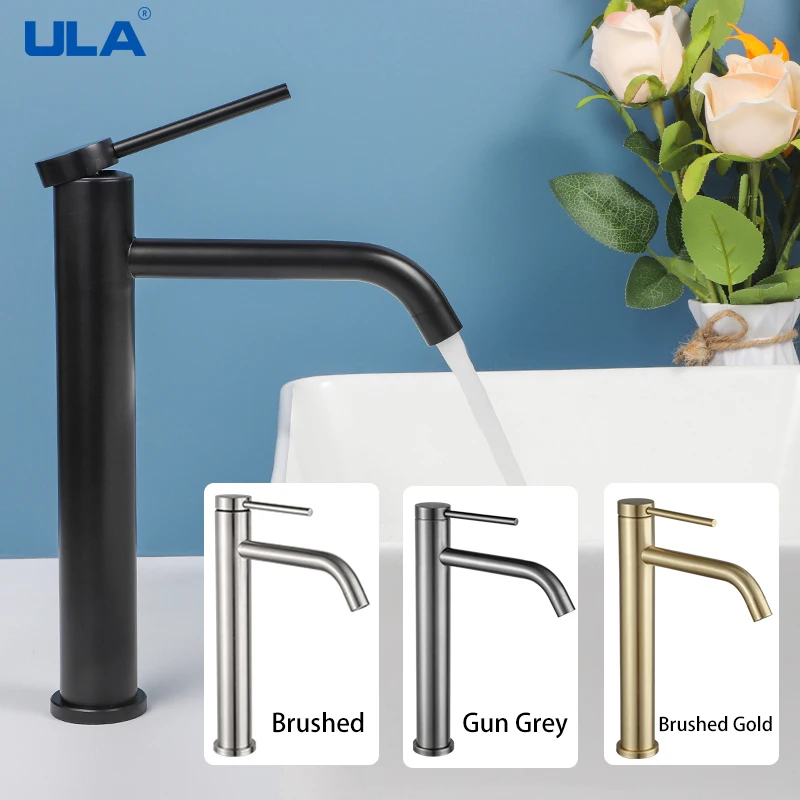 

ULA Basin Sink Bathroom Faucet Deck Mounted Hot Cold Water Basin Mixer Taps Matte Black Brushed Gold Lavatory Sink Tap Crane