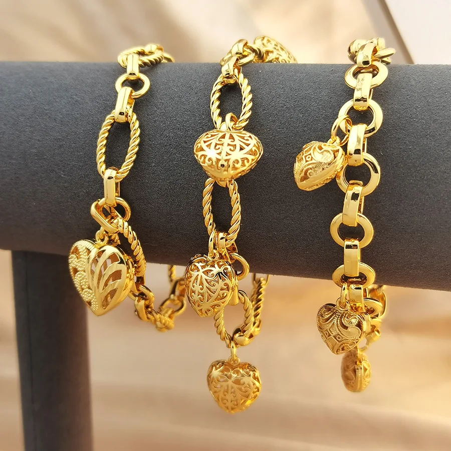9999 gold fashionable cute love Cuban hip-hop style lady charm bracelet suitable as a gift for brides, festivals and parties