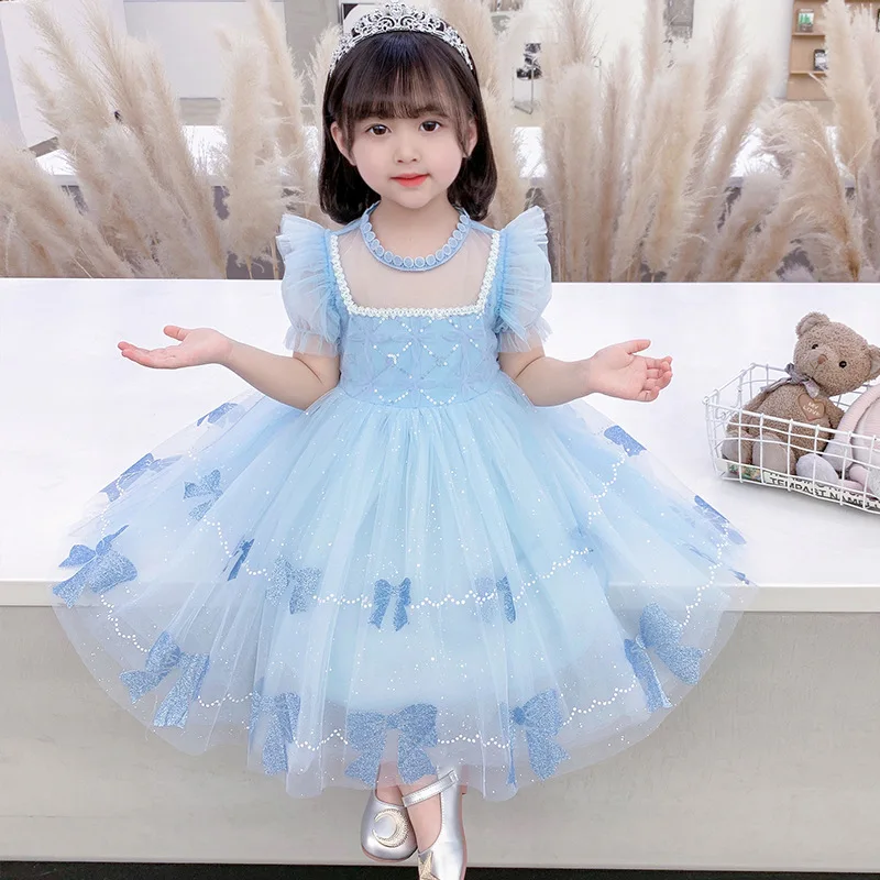 

2022 Summer New Princess Dress Girls Sparkle Dress Rainbow Short Sleeve Mesh Fashion Dress for 2-10 Year Old Girls