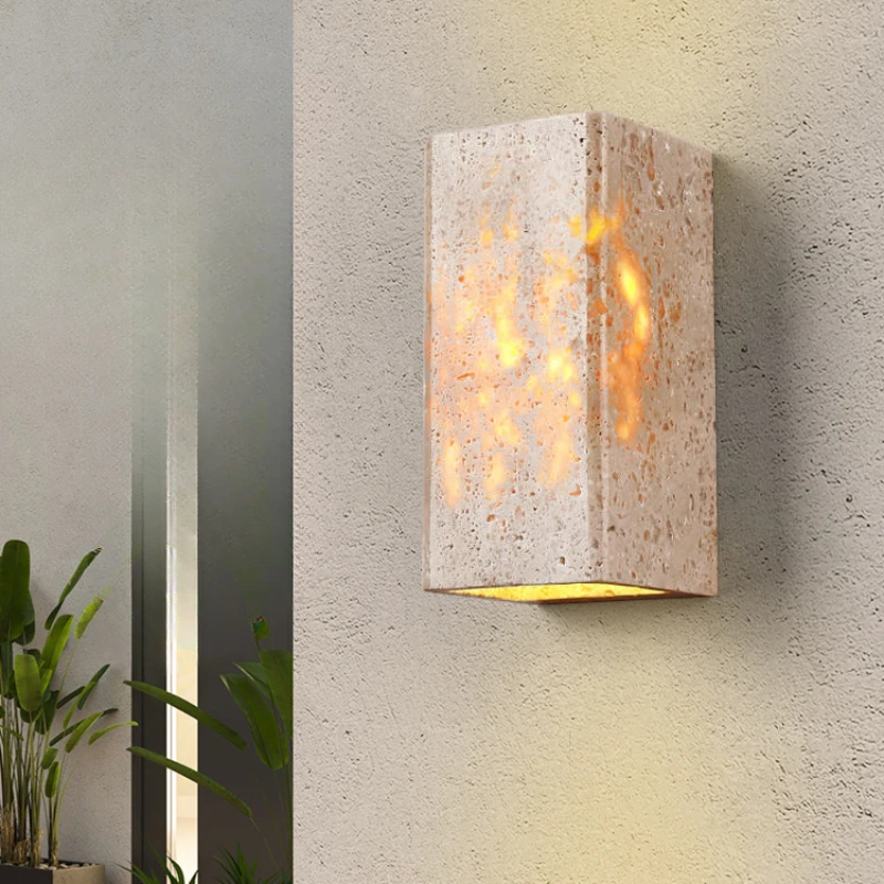 Wabi Silent Wind Yellow Travertine Living Room Wall Lamp Homestay Villa Courtyard Balcony Outdoor Room Creative Zhongshan