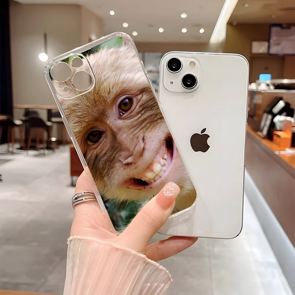Monkey Sipping Caprisun Meme Phone Case for 15 Pro Max iphone 14 Plus 11 12 13 Mini 7 8 Plus X XR XS SE Transparent Soft Cover