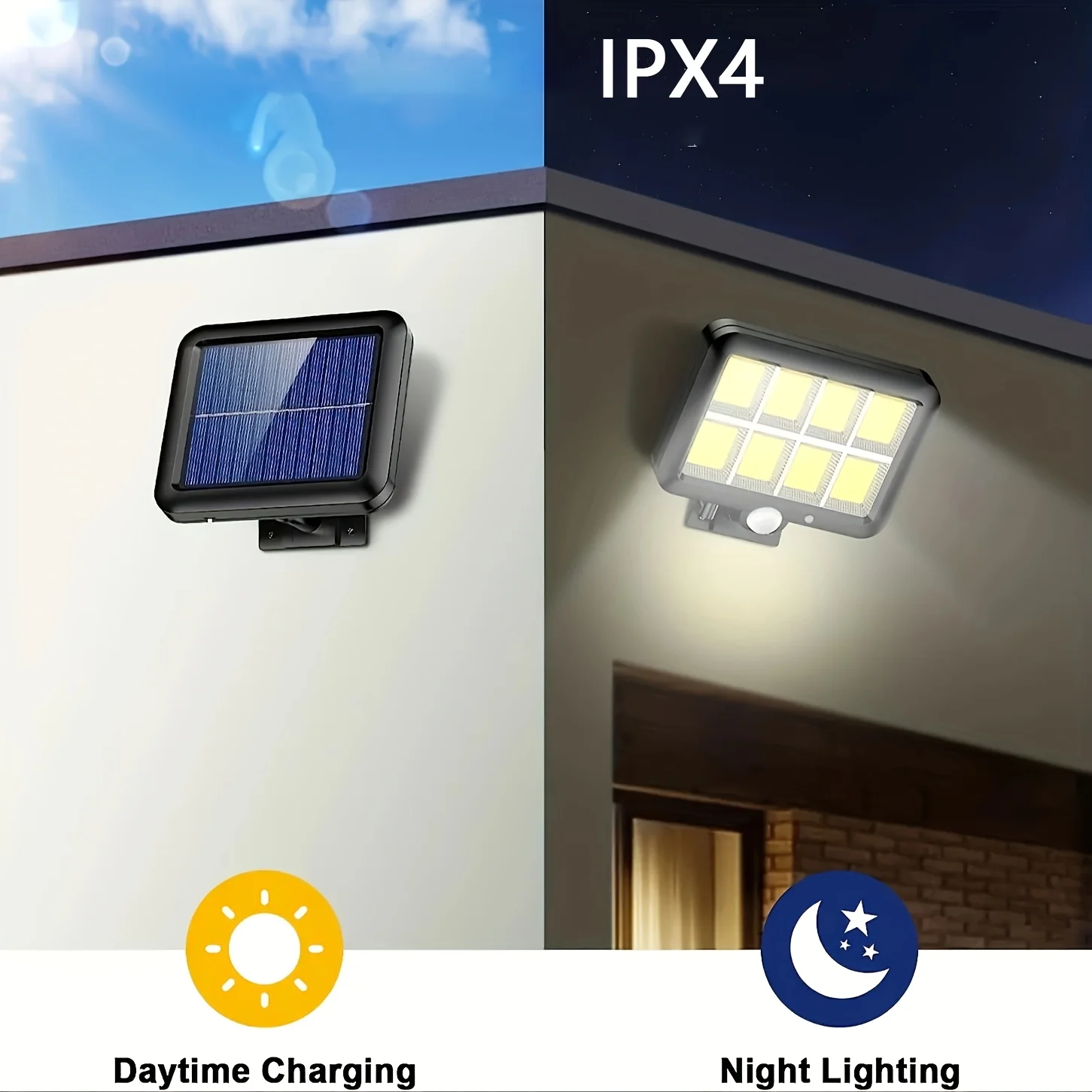 Solar Lights Outdoor Waterproof IP54, 160 COB LED Solar Motion Sensor Wall Lights, Split Design Solar Powered Security Lights with Emergency Lighting for Garden, Porch, Yard, Patio and Outdoor Street