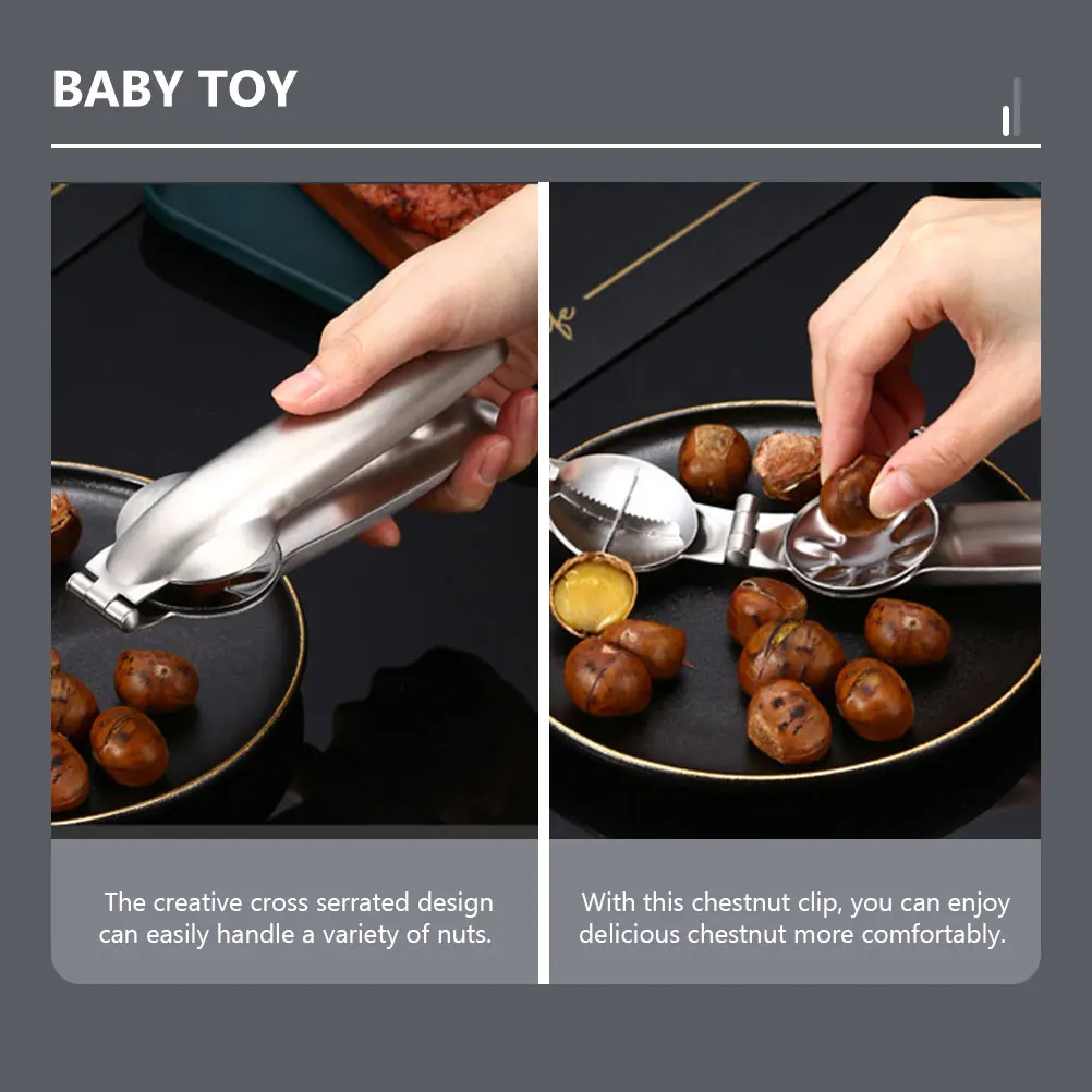 

1 Set Cross Serrated Chestnut Shucker Stainless Steel Nut Opener Tool Hidden Blade Easy Peel Walnut Clip Silver Kitchen