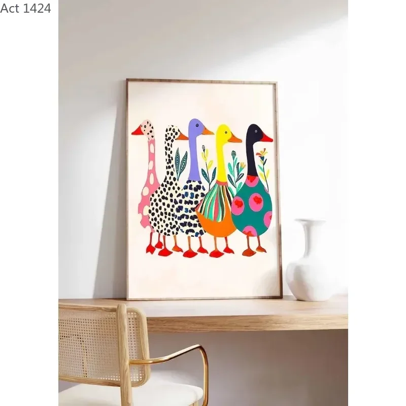 Funny Ducks Cats Poster Colorful Wall Art Print Vintage Poster Wall Decoration Animal Poster Colorful Print Colorful Modern