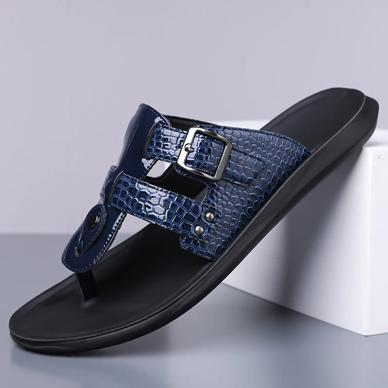 Men's Casual Stripe Toe-Themed Sandals with Belt Buckle Anti-Slip Wear-Resistant Breathable Everyday Outdoor Beach Shoes-2568 view 5