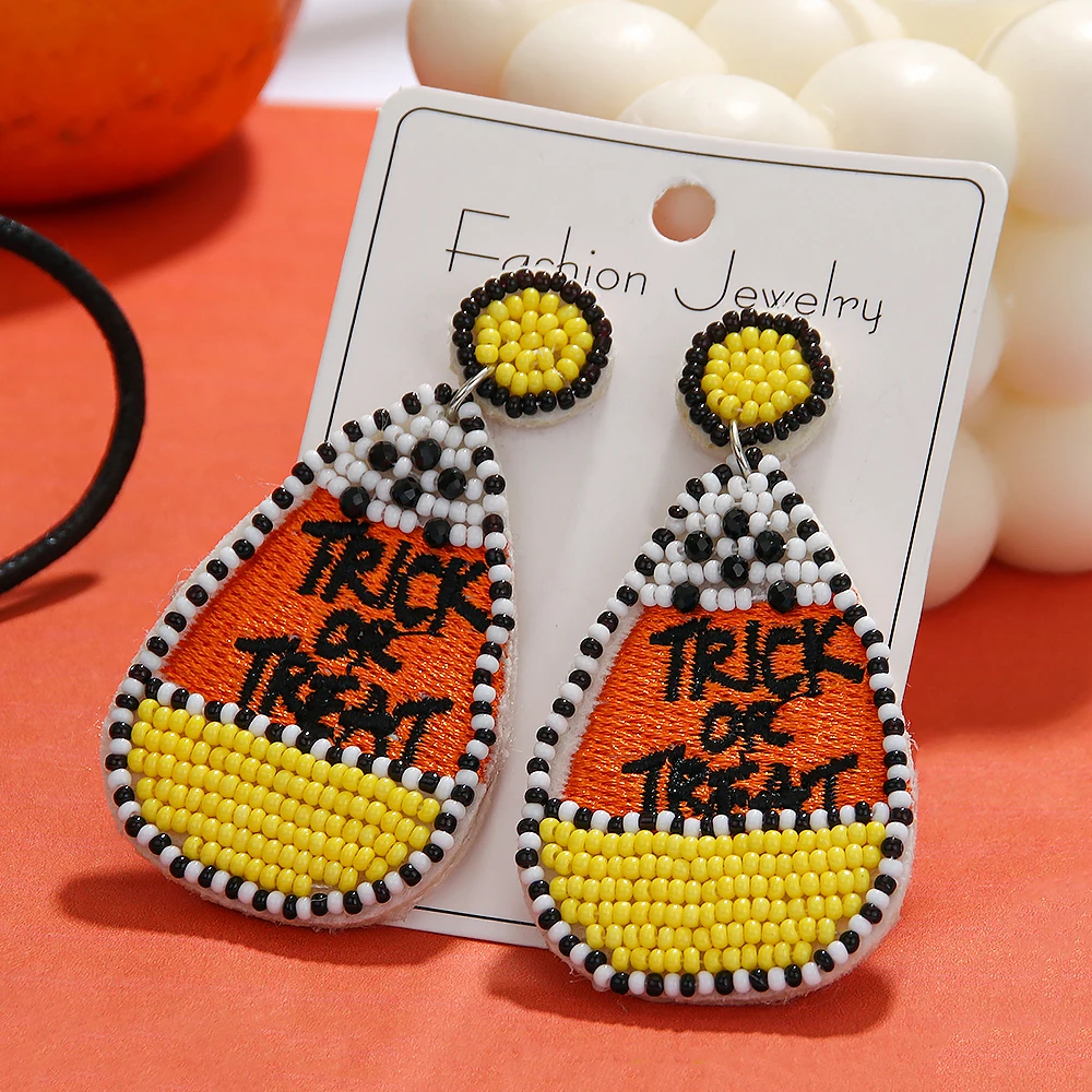 2023 New Halloween Jewelry Ghost  Handmade Seed Beads Earrings for Women Girls Festive Party Gifts