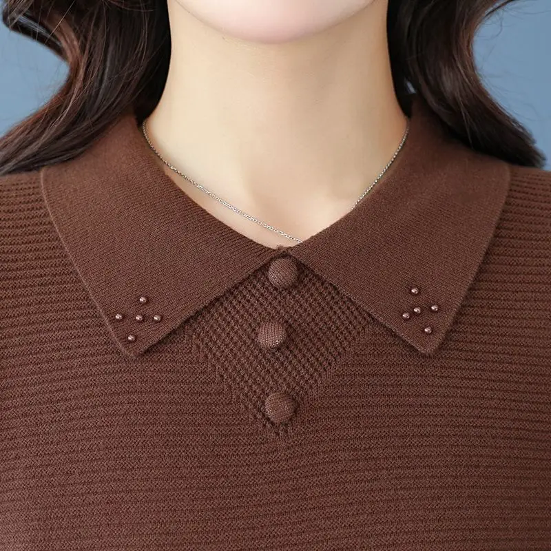 Women's Cashmere Knit Dress Shirt Collared Mid-Length Versatile Warmth Autumn Winter Fashion Business Casual Long Sleeve Q541