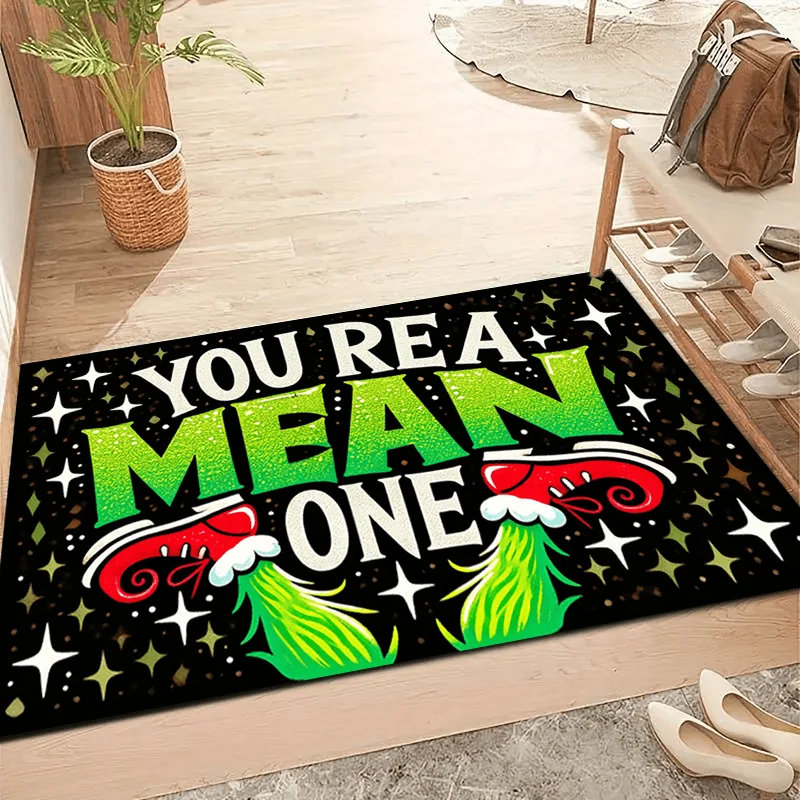 

Тематический коврик "You're a Mean One", зеленый блестящий красный дизайн обуви, противоскользящий, можно стирать в машине, для декора гостиной в прихожей