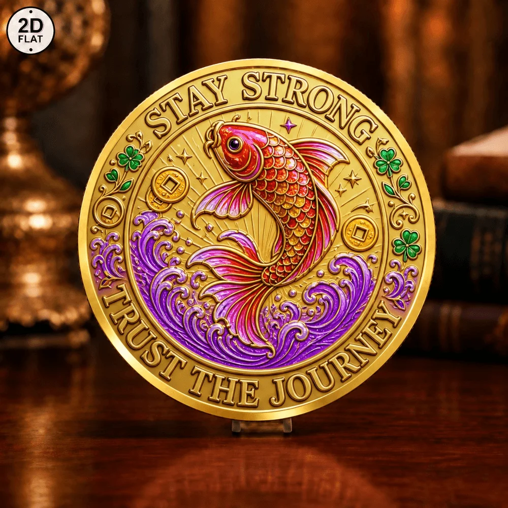 1pc 2D Seek Peace Find Inner Calm Challenge Coin Stay Strong Trust The Journey Koi Peace Dove Metal Token Gifts for Collection