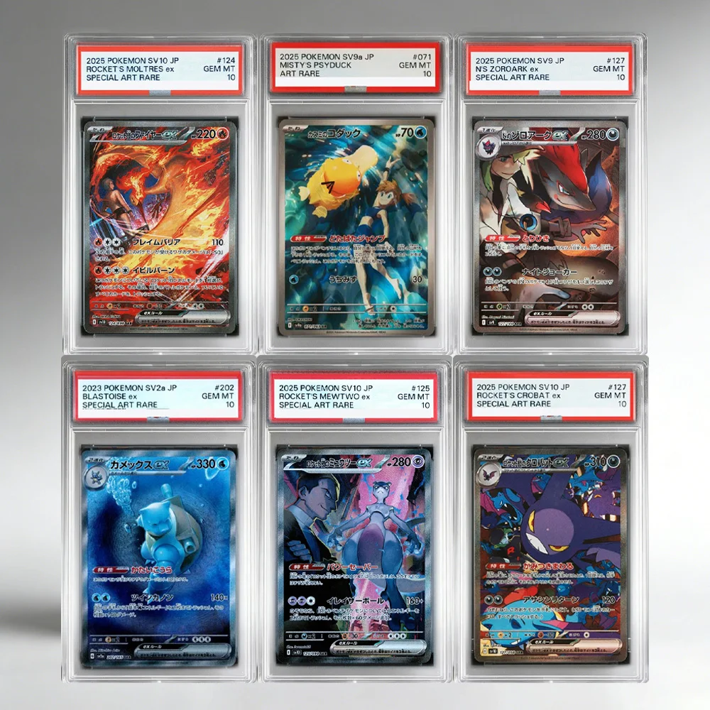 

Self Made PTCG Rating Card JPN PSYDUCK BLASTOISE MOLTRES Collection Card 10Points Rating Card Classic Game Anime Card Gift Toy