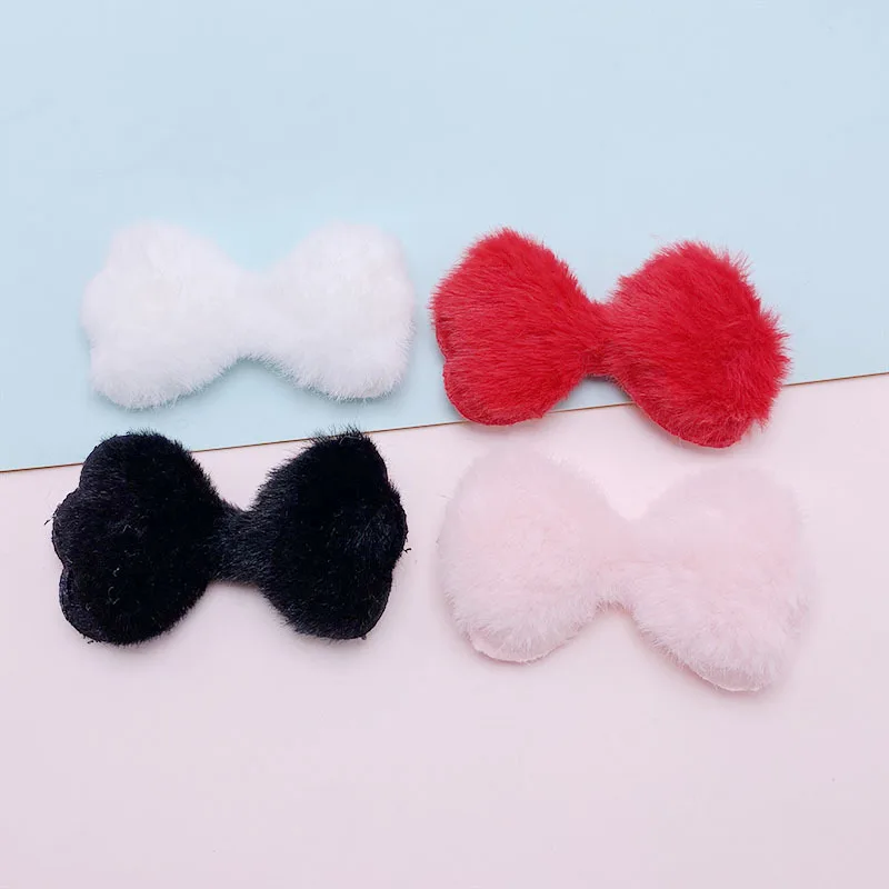 20Pcs 6*4.5CM Furry Felt Bowknot Padded Appliques For Baby Sock Hat Sewing DIY Headwear Accessories Patches