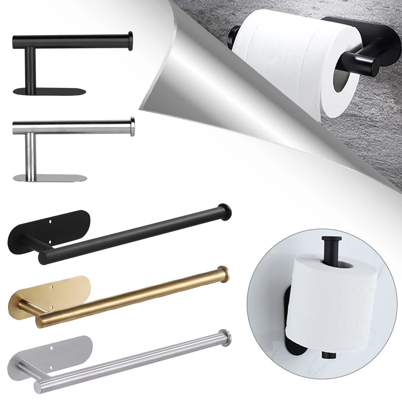 Stainless Steel Paper Towel Holder No Punching Toilet Paper Holder for Bathroom Kitchen Washroom Self Adhesive Towel Holder