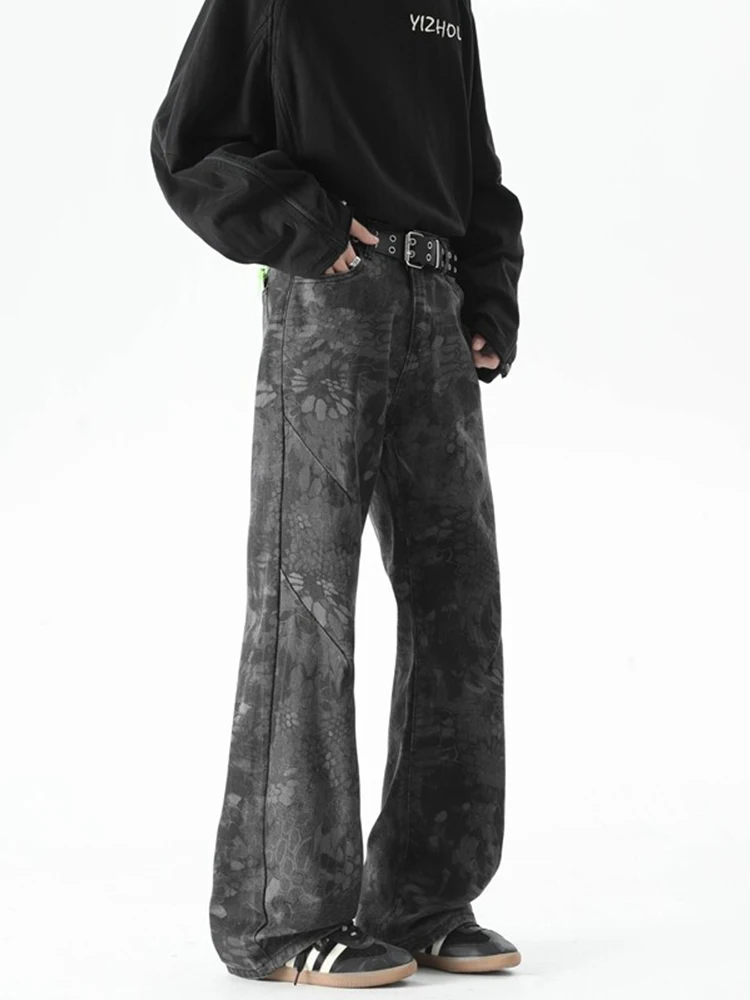 الأمريكية Sle الرجعية التمويه جلد الثعبان الجينز الرجال العصرية شارع العليا كلينفيت الهيب هوب فضفاض متوهج السراويل الشباب ular