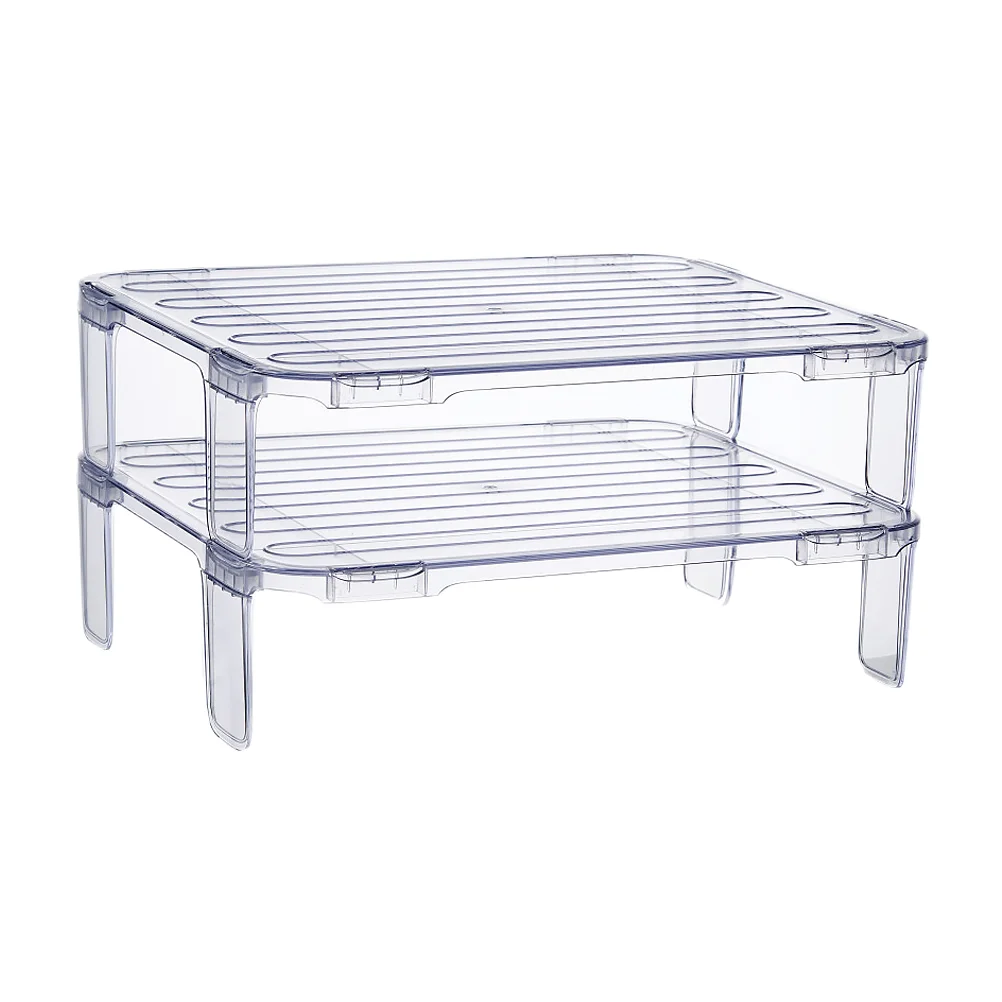 

2 Pcs Refrigerator Stacking Shelf Freezer Organizing Rack Plates Storage Kitchen Food Bowls Transparent Supply