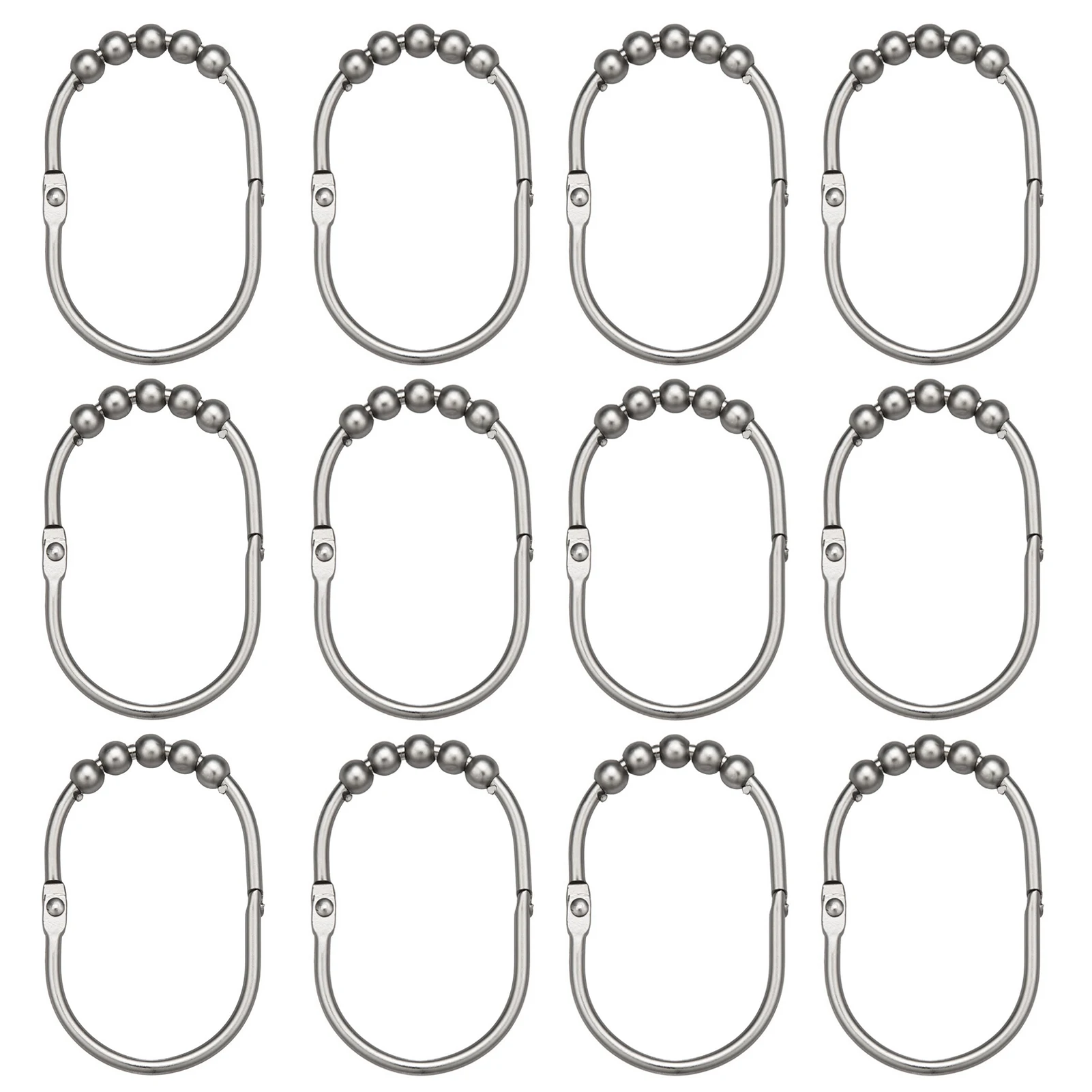 

12pcs Home Durable Oval Rails Easy Glide Shower Curtain Ring Rod Hook 5 Roller Silver Bathroom Accessories Anti Rust Replacement