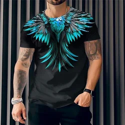 2024 New Men's T-shirt 3d Wing Print T-shirt Hip Hop Short Sleeve Pullover Street Oversized T-shirt Summer Men's Clothing