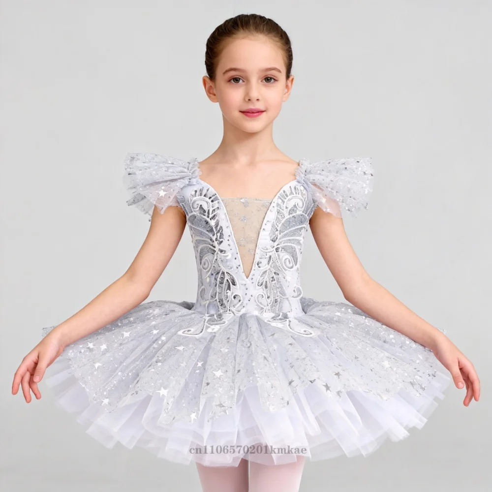 Sequin Ballet Dress Kids Performance Clothes Silver Girls Modern Dance Skirts Children Ballet Tutu Party Princess Dress Costumes image 2