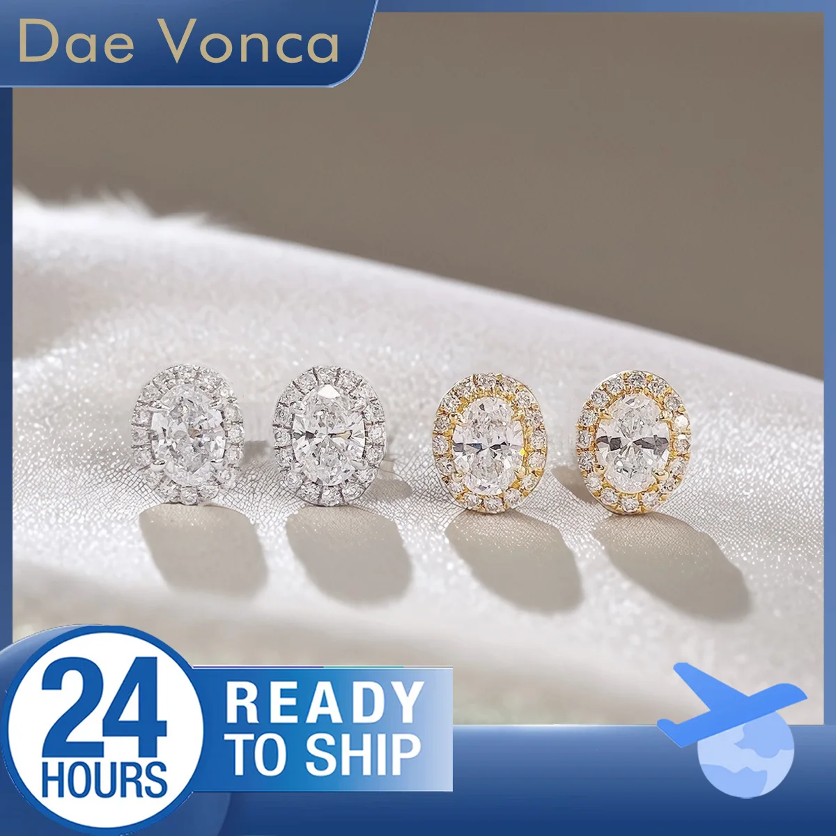 Halo Style Lab Grown Diamond Earrings Each 0.5ct 18K Solid Gold Oval Lab Created Diamond Stud Earrings Fine Jewelry For Women