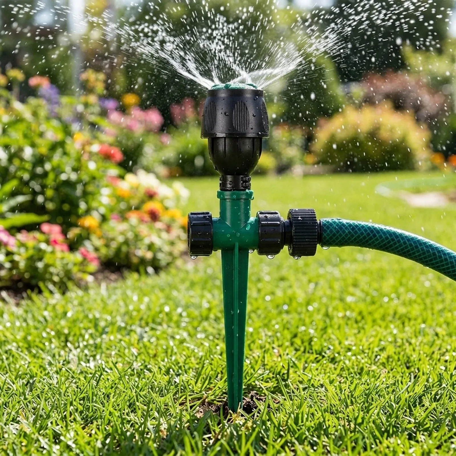 Lawn Water Sprinkler with Full For 360 Degree Rotation and Dual Water Inlets for Extended Coverage on Grass Fields and Nurseries