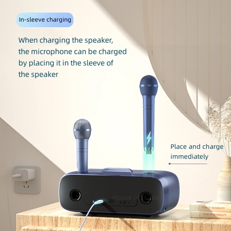 آلة كاريوكي للبالغين والأطفال مكبرات صوت محمولة مع 2 ميكروفون لاسلكي UHF يدعم بطاقة AUX/USB/Type C/TF/نظام بلوتوث PA
