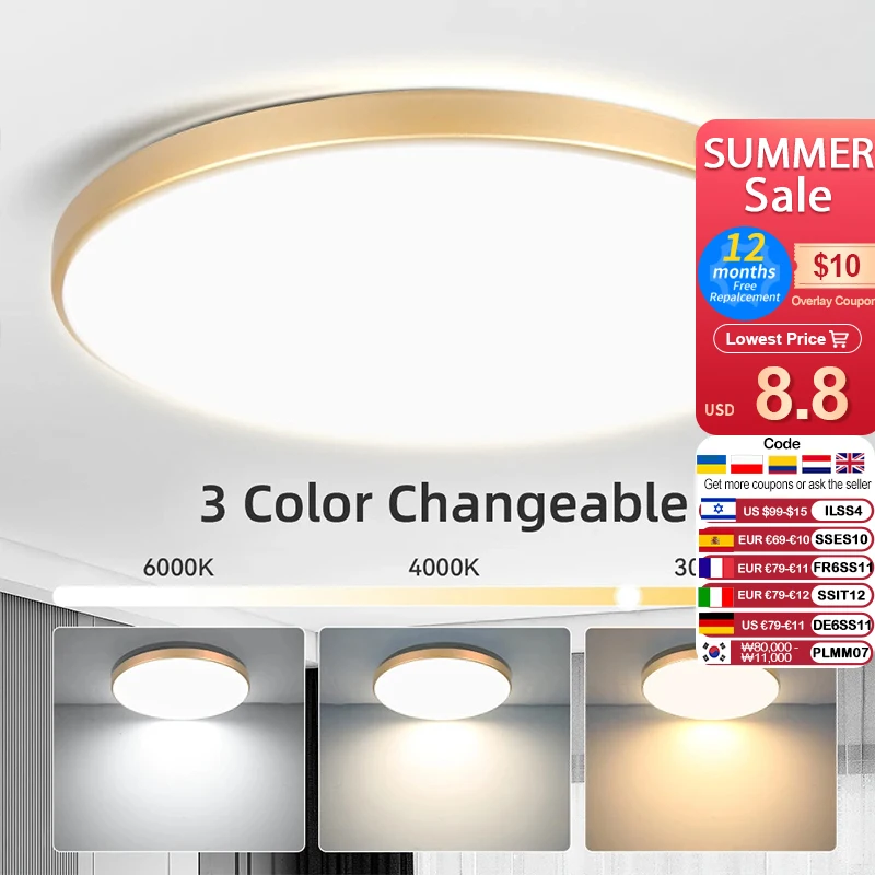 Luzes de Teto LED 220V, Lâmpada de Teto LED 18W 30W 40W 50W, Iluminação para Sala de Estar, Luminárias LED Modernas para Decoração de Casa