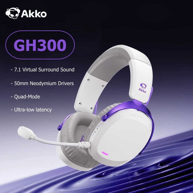Akko GH300 Headset 7.1 Virtual Surround Sound Ultra-low latency Quad-Mode Wireless Head-mounted Music Esports Gaming Headphones